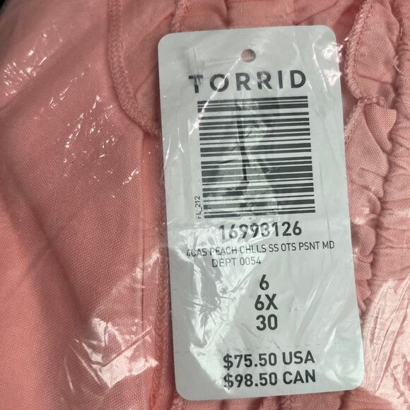 Torrid NWT Off-Shoulder Peasant Midi Dress - Challis Peach Size 6X Waist Tie - Picture 7 of 7